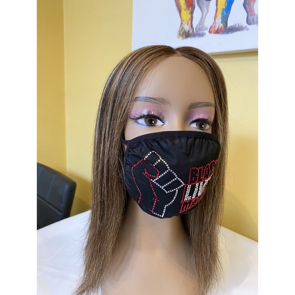 Black Lives Matter Red Rhinestone Bling Face Mask - Picture 8 of 10